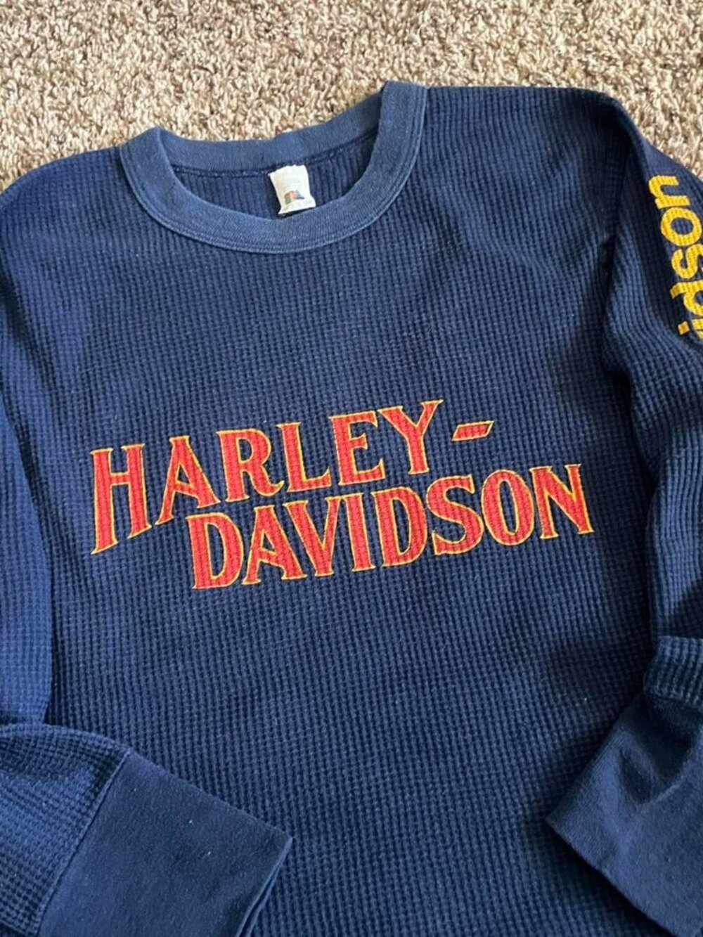 Vintage 80s Harley Davidson Longsleeve Thermal Large Waffle Knit Shirt